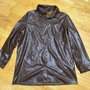 oversized faux leather buttoned down shirt